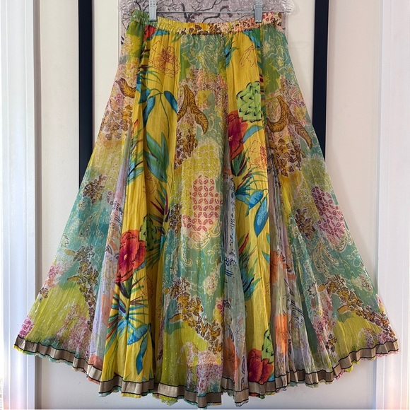 Soft Surroundings Dresses & Skirts - Flowy Gauze Skirt with Gold Metallic Hem, India